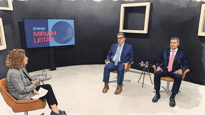 Míriam Leitão entrevista Thiago Bottino e Gustavo Binenbojm em um estúdio (Foto: Reprodução)