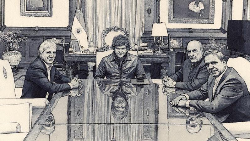 Luis Caputo, Javier Milei, Guillermo Francos e Lisandro Catalán posam juntos em Buenos Aires (Foto: Reprodução)