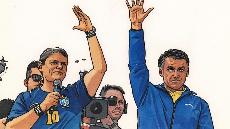 Tarcísio de Freitas e Jair Bolsonaro participam de ato político em São Paulo (Foto: Reprodução)