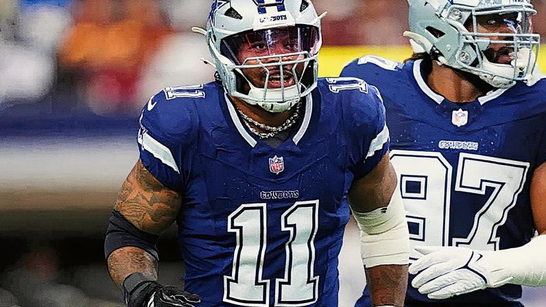 Jogador Micah Parsons #11 do Dallas Cowboys celebra após uma jogada contra o Washington Commanders durante um jogo da NFL no AT&T Stadium em Arlington, Texas (Foto: Reprodução)