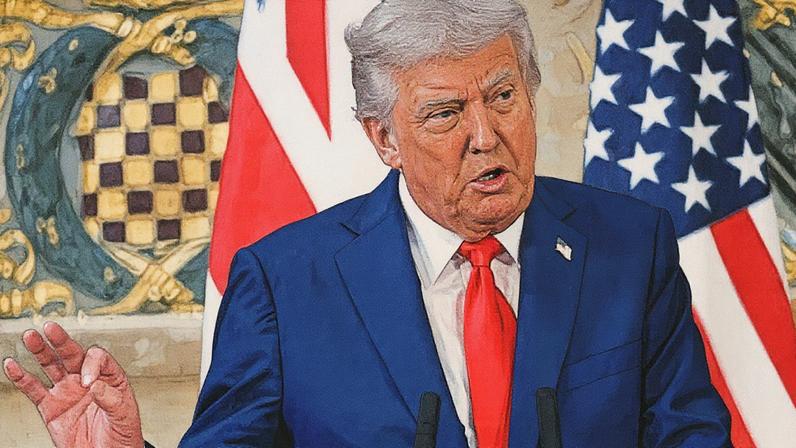 Presidente dos EUA, Donald Trump, fala durante uma coletiva de imprensa conjunta com o Primeiro-Ministro britânico, Keir Starmer, após reunião em Chequers, na Inglaterra (Foto: Reprodução)
