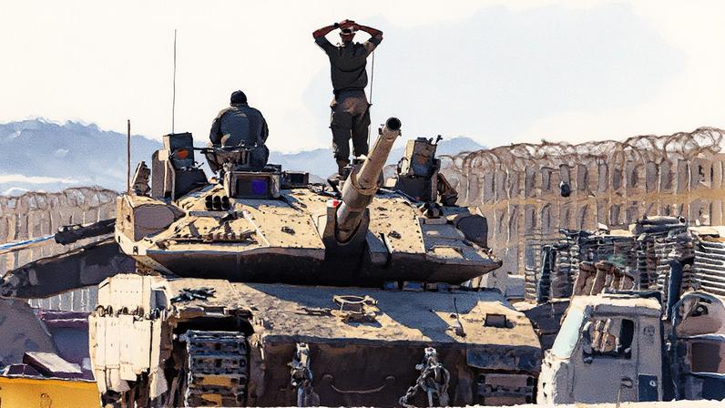 Militares israelenses em tanque Merkeva na fronteira sul de Gaza (Foto: Reprodução)