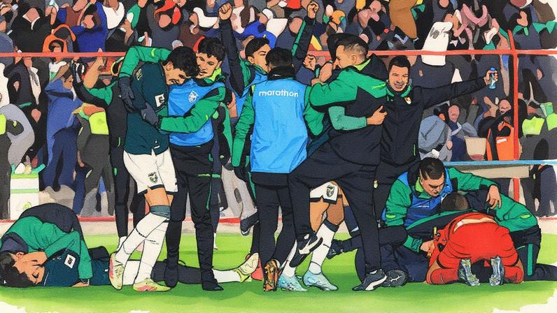 Jogadores da Bolívia celebram no Estádio Municipal de El Alto (Foto: Reprodução)