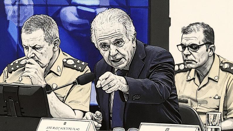 Ministro da Defesa, José Múcio, e comandantes das Forças Armadas: almirante Marcos Sampaio Olsen (Marinha), general Tomás Paiva (Exército) e tenente-brigadeiro do ar Marcelo Damasceno (Aeronautica) (Foto: Reprodução)
