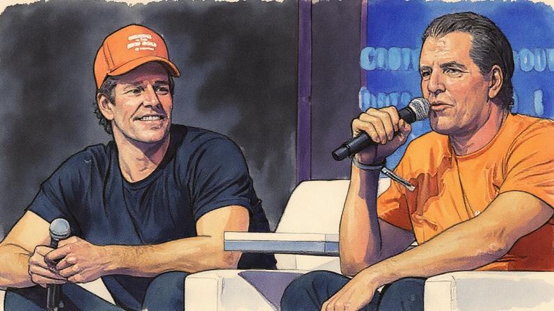 Cameron e Tyler Winklevoss, cofundadores da Gemini Trust Co., estão no palco durante a conferência Bitcoin 2025 em Las Vegas, Nevada (Foto: Reprodução)