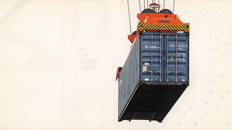 Um carregador de contêineres move um contêiner no terminal Fenix Marine Services, no Porto de Los Angeles, Califórnia (Foto: Reprodução)