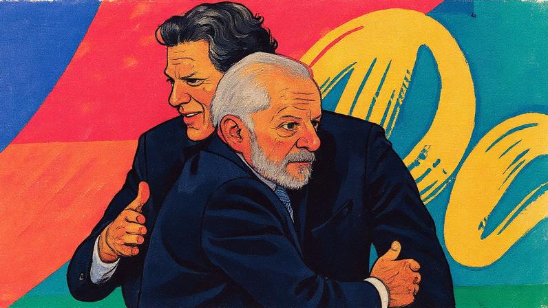 Presidente Luiz Inácio Lula da Silva cumprimenta o ministro da Fazenda, Fernando Haddad, durante reunião do Conselhão no Itamaraty (Foto: Reprodução)