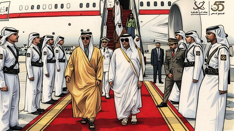 Delegação de altos funcionários cataríes recebe o vice-presidente dos Emirados Árabes Unidos em Doha (Foto: Reprodução)