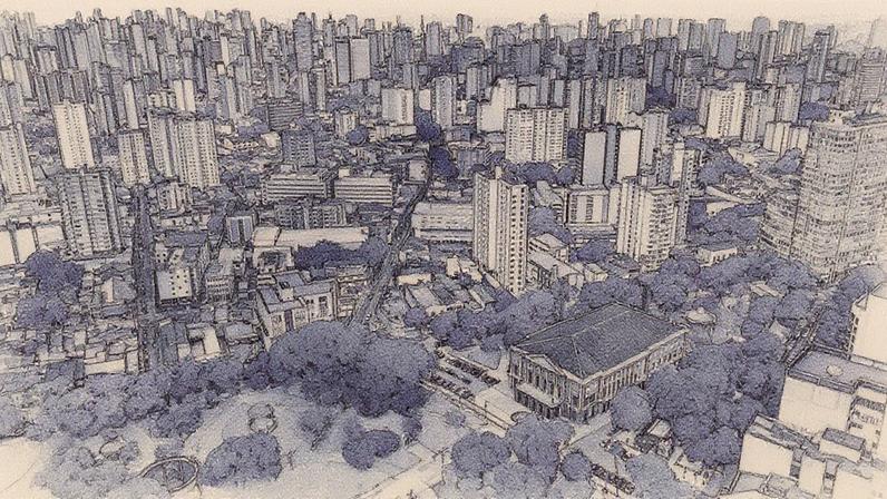 Vista aérea do centro de Belém, com destaque para os edifícios e a disposição urbana da área (Foto: Reprodução)