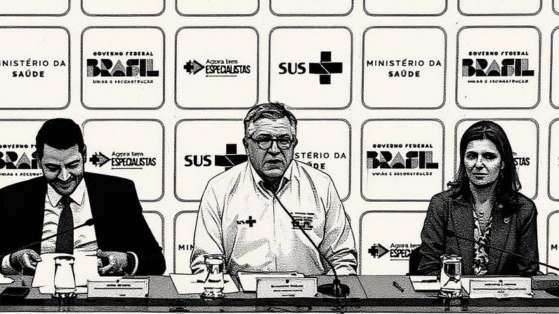 Ministros Jorge Messias e Alexandre Padilha durante anúncio do programa Agora Tem Especialistas (Foto: Reprodução)