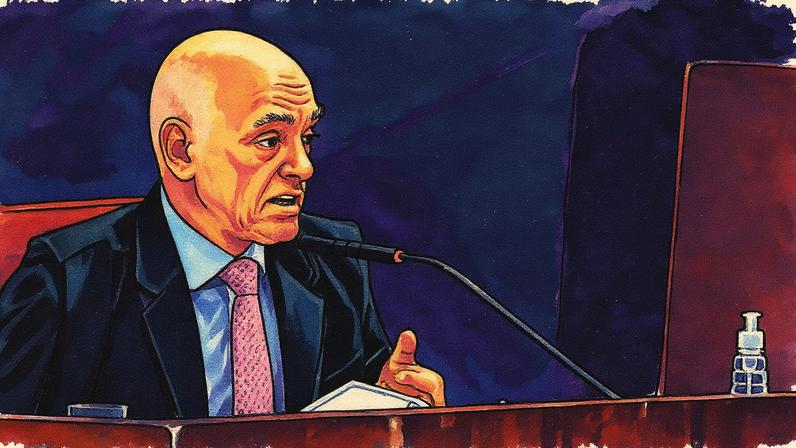 Alexandre de Moraes durante julgamento de Bolsonaro em um tribunal (Foto: Reprodução)
