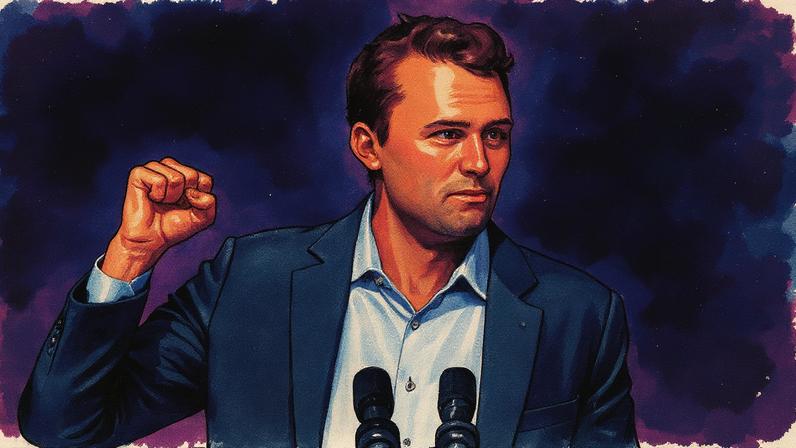 Charlie Kirk fala ao microfone durante evento na Desert Diamond Arena, em Glendale, Arizona (Foto: Reprodução)