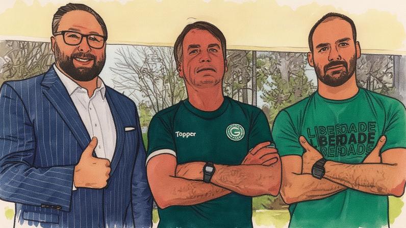 Jason Miller está ao lado de Jair e Eduardo Bolsonaro (Foto: Reprodução)
