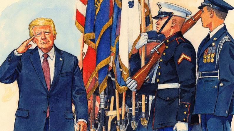 Presidente dos EUA bate continência para tropas durante cerimônia de posse no Capitólio, Washington, D.C. (Foto: Reprodução)