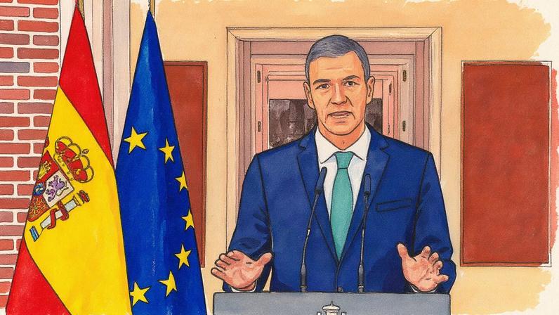 Primeiro-ministro da Espanha, Pedro Sánchez, faz anúncio no Palácio de La Moncloa, em Madri (Foto: Reprodução)