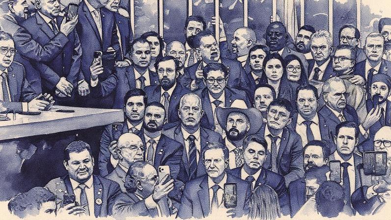 Deputados da oposição durante análise da urgência do PL da Anistia — Foto: Reprodução