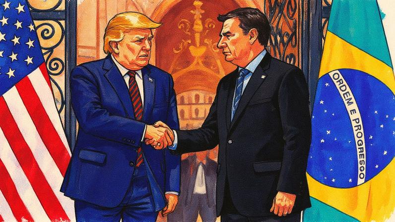 Presidente dos EUA Donald Trump e o então presidente brasileiro Jair Bolsonaro se encontram na Flórida, em 2020 (Foto: Reprodução)
