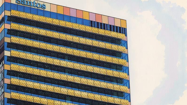 Logo da Santos Ltd. no topo do edifício Santos Place, que abriga o escritório da empresa em Brisbane, Austrália (Foto: Reprodução)