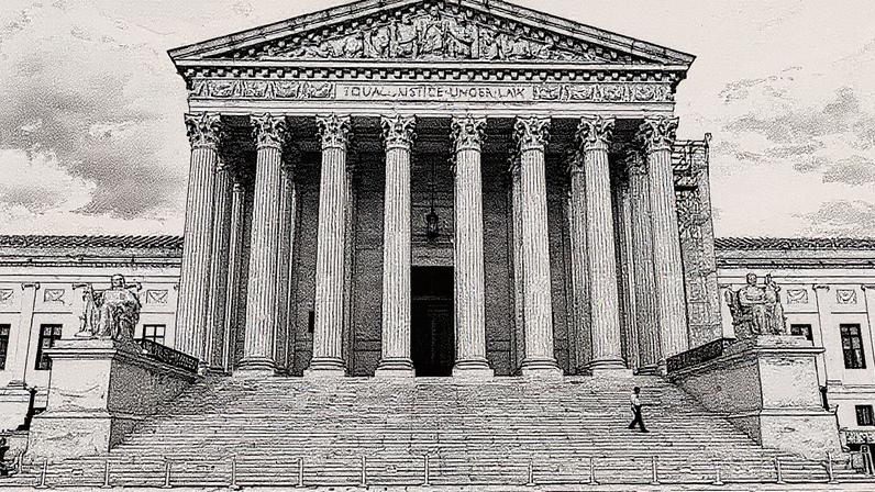 Guarda de segurança desce as escadas do Supremo Tribunal dos EUA em Washington (Foto: Reprodução)