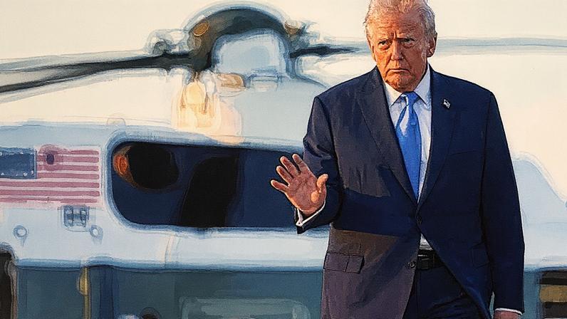 Presidente dos EUA, Donald Trump, caminha em direção ao Marine One enquanto se prepara para partir para Nova Iorque, ao fundo, Joint Base Andrews, Maryland (Foto: Reprodução)