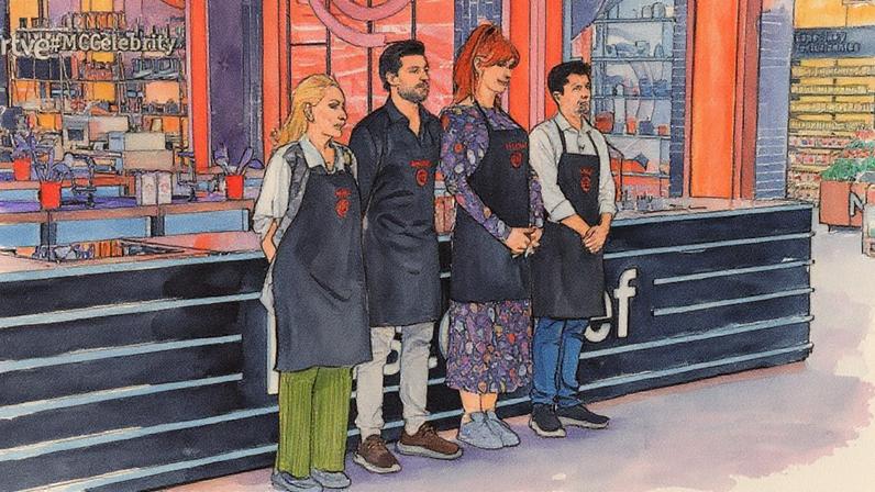 Rosa Benito, Miguel Torres, Valeria Vegas e Jorge Luengo, aspirantes de MasterChef Celebrity, posam juntos (Foto: Reprodução)