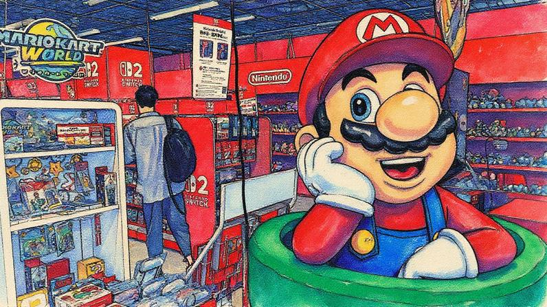 Exposição do Super Mario em uma loja de eletrônicos na área de compras de Akihabara, em Tóquio (Foto: Reprodução)