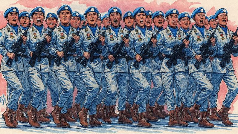 Soldados marcham durante um desfile militar em Tiananmen Square, Beijing, marcando o 80º aniversário da vitória sobre o Japão e o fim da Segunda Guerra Mundial (Foto: Reprodução)
