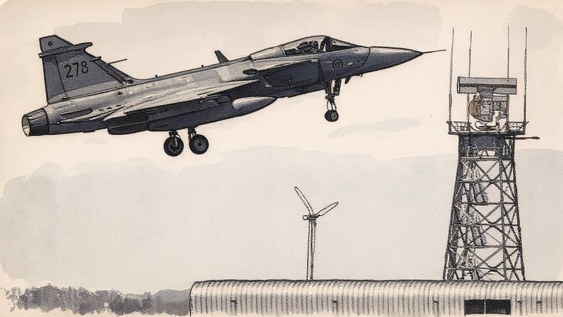 Caça Saab JAS 39 Gripen da Força Aérea Sueca decolando durante o exercício Ramstein Flag 2025 na Base Aérea de Leeuwarden (Foto: Reprodução)