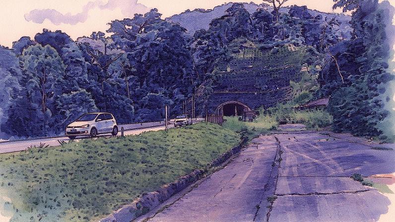Obra da BR-040 (Rio-Juiz de Fora) com pista quase pronta, mas sem uso, e boca do túnel ao fundo (Foto: Reprodução)