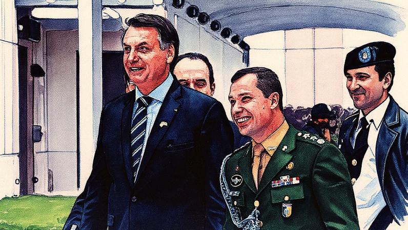 Ex-presidente Jair Bolsonaro e seu ajudante de ordens, tenente-coronel Mauro Cid, em evento oficial (Foto: Reprodução)