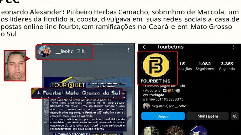 Leonardo Alexander Ribeiro Herbas Camacho, sobrinho de Marcola, divulga a casa de apostas online Fourbet em suas redes sociais (Foto: Reprodução)