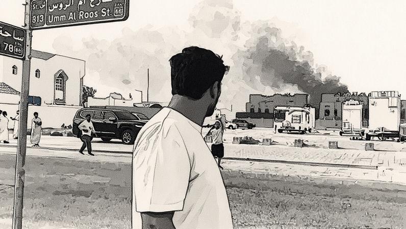 Homem observa área atingida por ataque em Doha, no Catar (Foto: Reprodução)