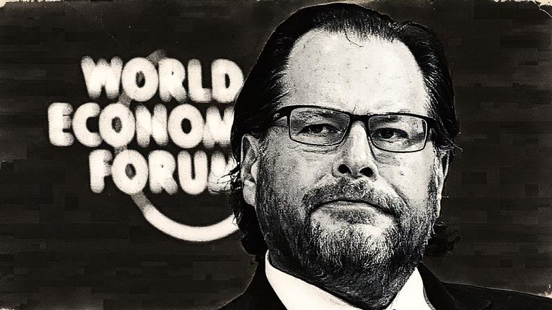Marc Benioff, co-fundador e CEO da Salesforce, participa do 50º Fórum Econômico Mundial em Davos, Suíça (Foto: Reprodução)