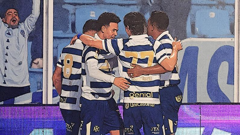 Jogadores do Avaí comemoram um gol durante partida contra o Goiás na Ressacada (Foto: Reprodução)