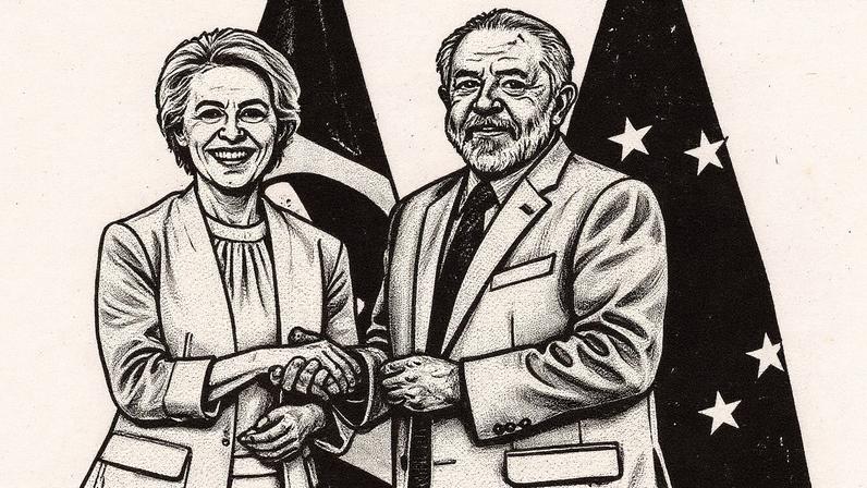 Presidente Lula e presidente da Comissão Europeia, Ursula von der Leyen, posam juntos no Palácio do Planalto (Foto: Reprodução)