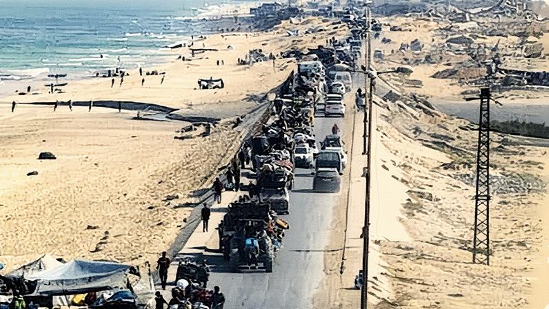 Gazatíes deslocados deixam o norte da Franja neste sábado (Foto: Reprodução)