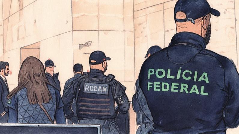 Agentes da Polícia Federal chegam à sede de uma administradora de fundos de investimento na Avenida Faria Lima durante operações para desmantelar uma organização criminosa (Foto: Reprodução)