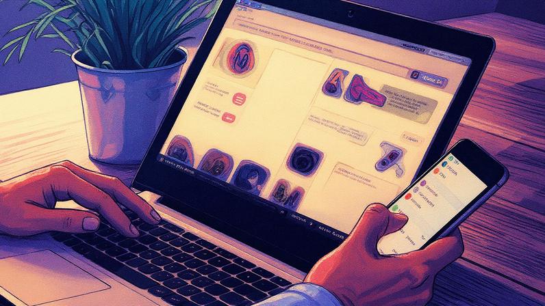 Pessoa utiliza computador e celular, com foco em aprendizado e criação por meio de inteligência artificial (Foto: Reprodução)