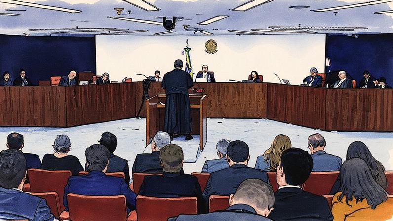 Sustentação oral durante julgamento no STF sobre trama golpista (Foto: Reprodução)
