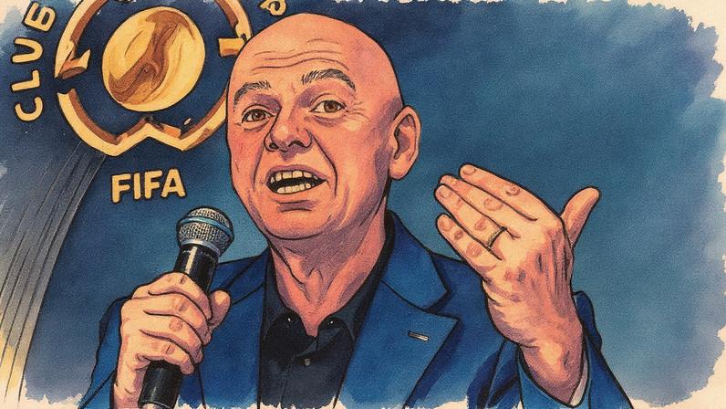 Gianni Infantino concede coletiva na véspera da final da Copa do Mundo de Clubes (Foto: Reprodução)