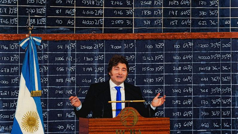 Presidente da Argentina, Javier Milei, discursa durante cerimônia de aniversário da Bolsa de Valores de Buenos Aires (Foto: Reprodução)