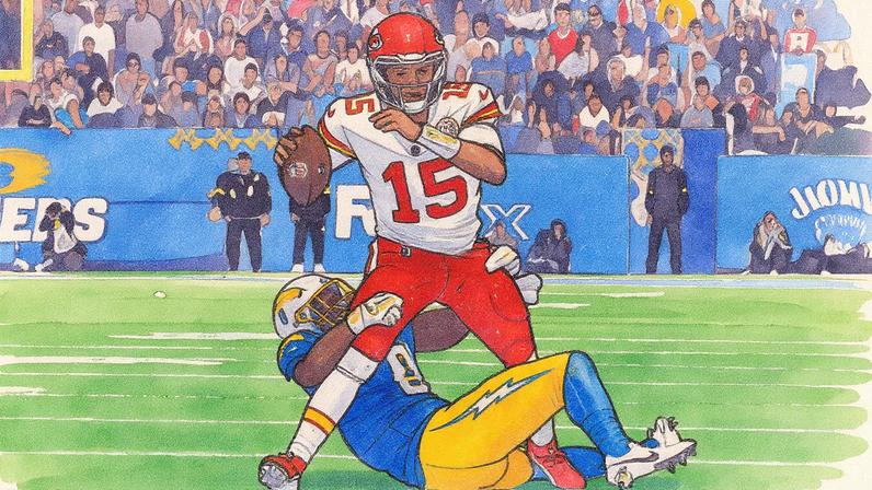 Patrick Mahomes em campo durante a partida entre os Chiefs e os Chargers no Brasil (Foto: Reprodução)