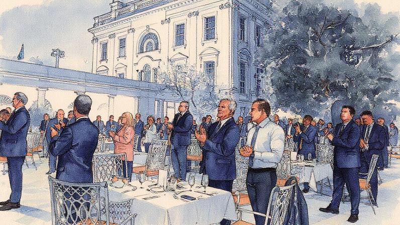 Jantar promovido por Trump no Rose Garden reformado, com foco em novas áreas para eventos na Casa Branca (Foto: Reprodução)