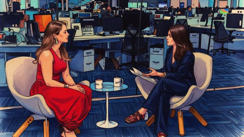Paolla Oliveira e Maria Fortuna no estúdio da redação de OGLOBO (Foto: Reprodução)