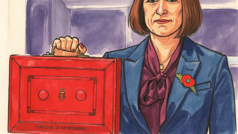Chanceler Rachel Reeves posa com a caixa vermelha do orçamento em frente ao número 11 da Downing Street em Londres (Foto: Reprodução)