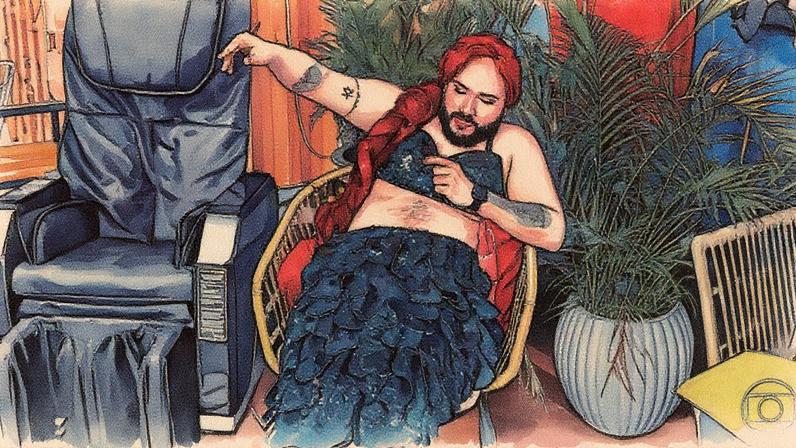 Homem fantasiado faz entrevistas no programa 'Domingão' (Foto: Reprodução)