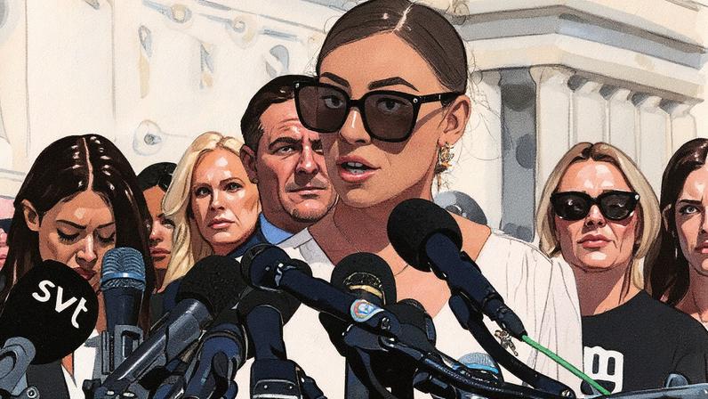 Marina Lacerda durante entrevista coletiva em frente ao Capitólio, em Washington (Foto: Reprodução)