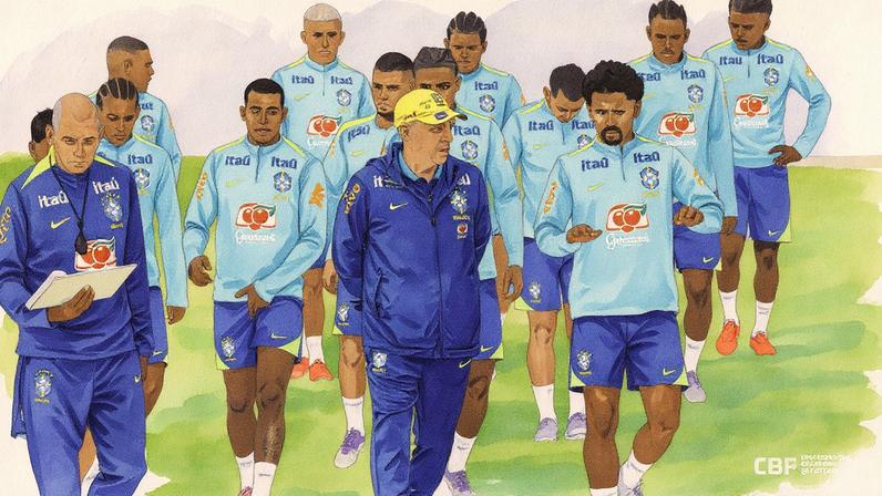 Técnico Carlo Ancelotti e zagueiro Marquinhos conversam durante treino da seleção, que não sofre gols há três jogos (Foto: Reprodução)