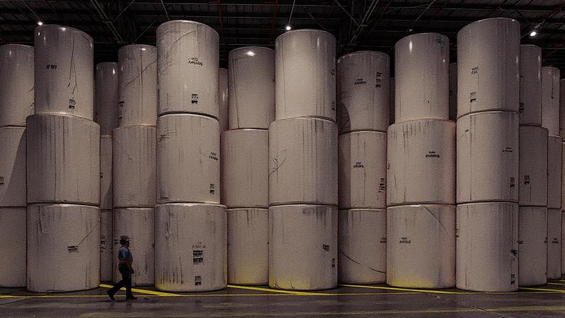 Bobinas de papel empilhadas da Suzano (Foto: Reprodução)