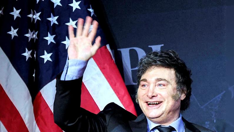 Presidente da Argentina, Javier Milei, em evento em Mar-A-Lago na Flórida (Foto: Reprodução)